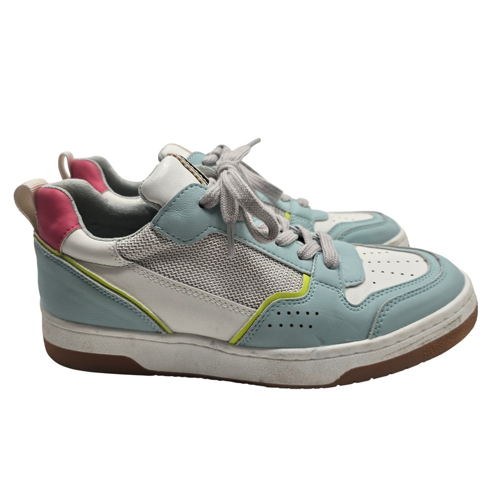 SHU SHOP Romi Aqua Sneakers Womens 9 Blue Pink Leather Colorblock‎ Low Top Retro